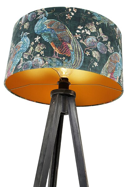Podna lampa tronožac crna s nijansom paun 50 cm - Tripod Classic