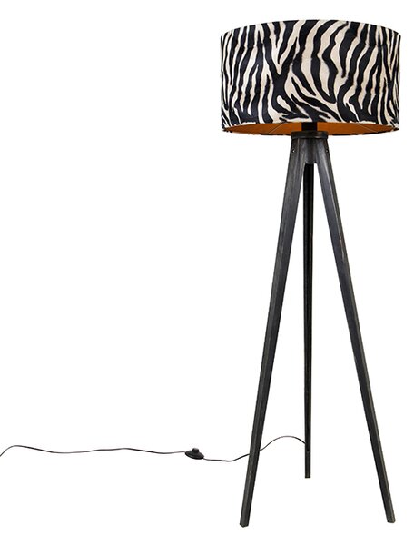 Podna svjetiljka tronožac crna sa sjenilom zebra 50 cm - Stativ Classic
