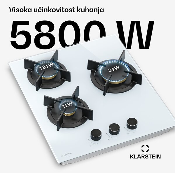 Klarstein Goldflame plinski štednjak | 3 plamenika s električnim paljenjem | Zemni plin & LPG | 5800 W | 45 cm