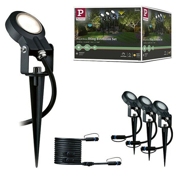 Paulmann Plug & Shine Set vrtnih LED spot svjetala Sting (6 W, Antracit, 24 V, 3 Kom., Ø x V: 5,2 x 29 cm)
