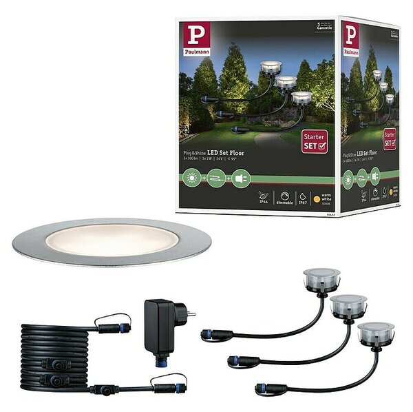 Paulmann Plug & Shine Set ugradbenih podnih svjetiljki Floor (7 x 3 cm, Topla bijela, Srebrne boje)
