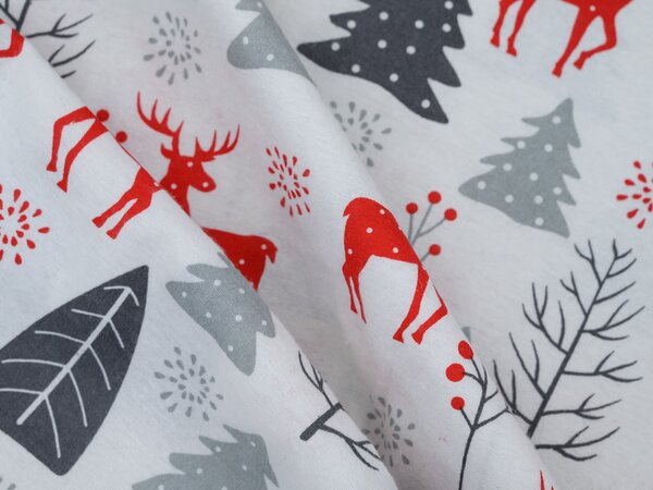 Flanel posteljina RED DEERS AND TREES bijela Dimenzije posteljine: 2 kom 70 x 90 cm | 200 x 220 cm