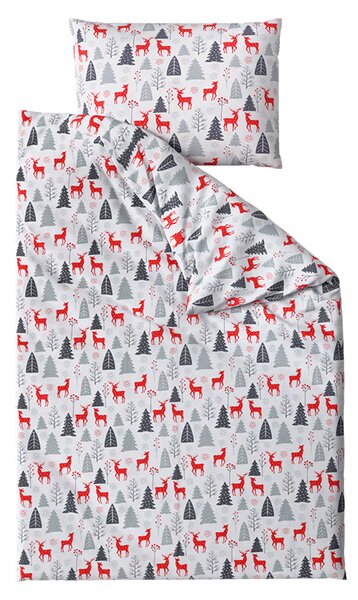 Flanel posteljina RED DEERS AND TREES bijela Dimenzije posteljine: 2 kom 70 x 90 cm | 200 x 220 cm