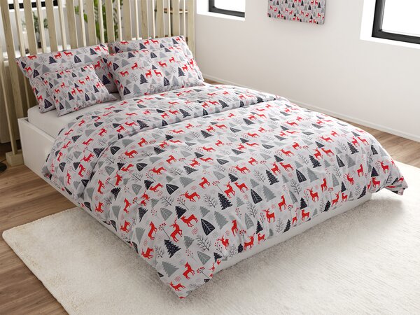 Flanel posteljina RED DEERS AND TREES bijela Dimenzije posteljine: 2 kom 70 x 90 cm | 200 x 220 cm