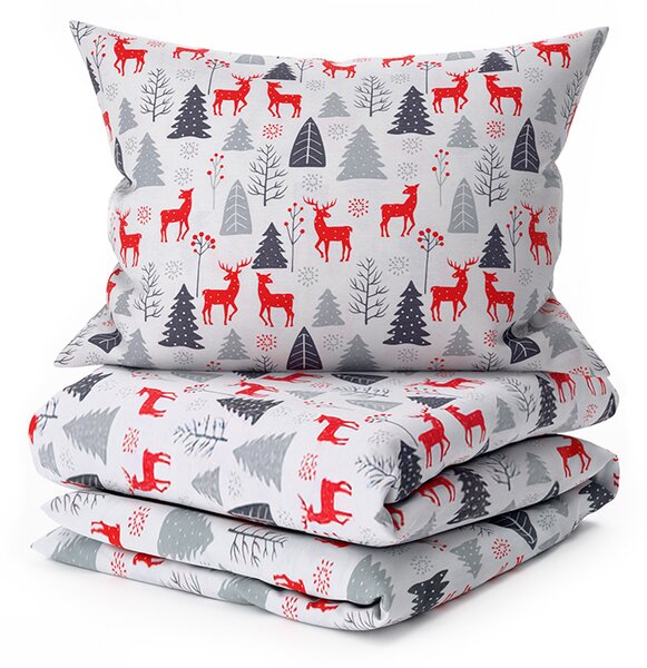 Flanel posteljina RED DEERS AND TREES bijela Dimenzije posteljine: 2 kom 70 x 90 cm | 200 x 220 cm