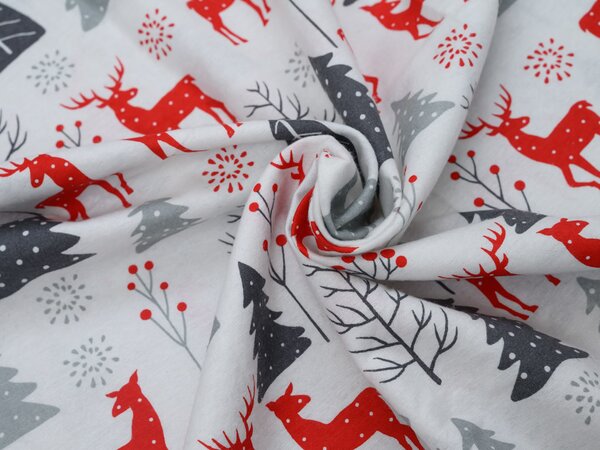 Flanel posteljina RED DEERS AND TREES bijela Dimenzije posteljine: 2 kom 70 x 90 cm | 200 x 220 cm