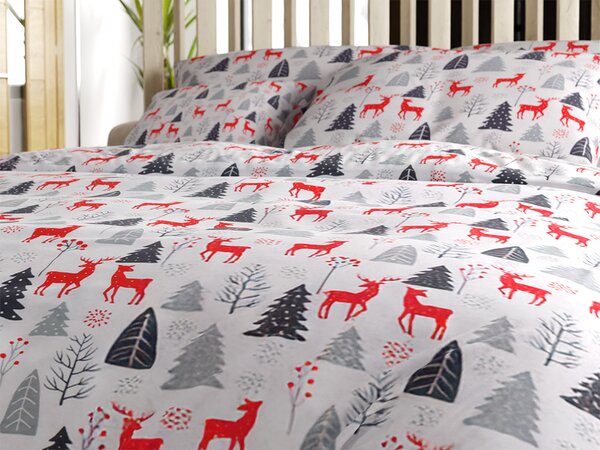 Flanel posteljina RED DEERS AND TREES bijela Dimenzije posteljine: 2 kom 70 x 90 cm | 200 x 220 cm