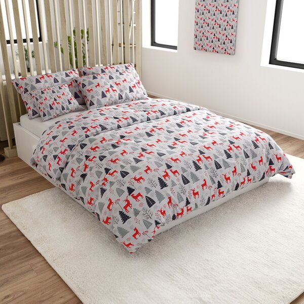Flanel posteljina RED DEERS AND TREES bijela Dimenzije posteljine: 2 kom 70 x 90 cm | 200 x 220 cm