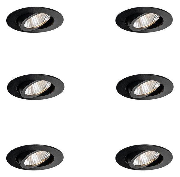 Set od 6 ugradbenih reflektora crni 6,8 cm uklj. LED 750 lm mogućnost prigušivanja IP65 - Gaius
