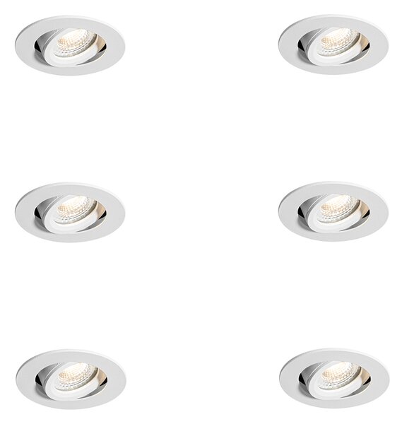 Set od 6 ugradbenih reflektora bijeli nagibni 6,5 cm uklj. LED IP54 Ultra Slim - Pupil