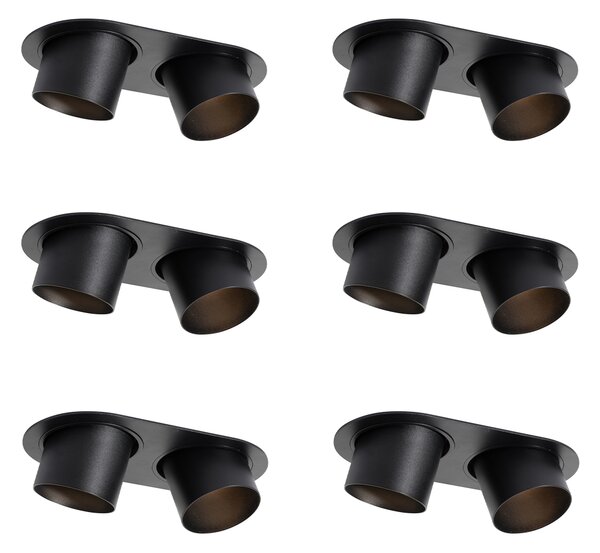 Set od 6 ugradbenih reflektora crni GU10 70 mm nagibni 2-svjetla - Installa