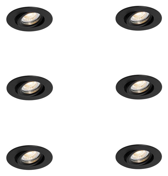 Set od 6 ugradbenih reflektora crni nagibni 6,5 cm uklj. LED IP54 Ultra Slim - Pupil