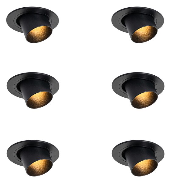 Set od 6 ugradbenih reflektora crni GU10 35 mm okrugli nagibni - Installa