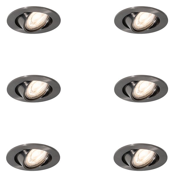 Set od 6 modernih ugradbenih reflektora boje metala GU10 50 mm okruglih podesivih - Cisco