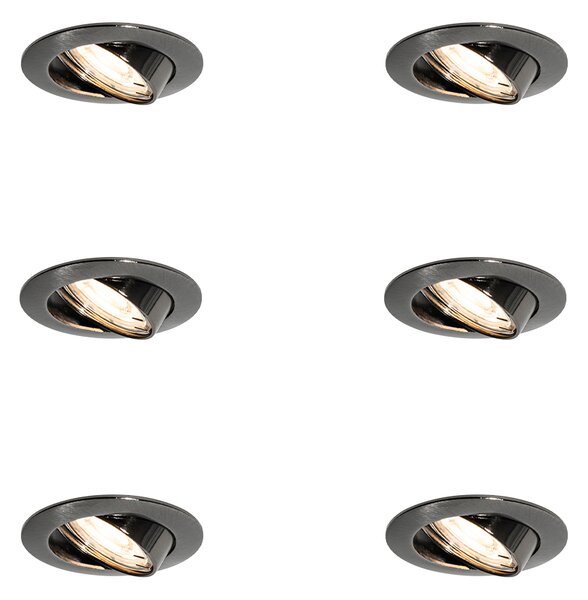 Set od 6 modernih ugradbenih reflektora boje metala, okruglih, podesivih, GU10 50 mm - Edu