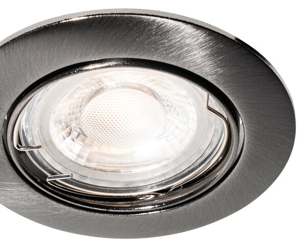 Set od 6 modernih ugradbenih reflektora boje metala, okruglih, podesivih, GU10 50 mm - Edu