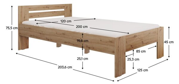 Jednostruki krevet 120x200 cm Boyard (hrast artisan)