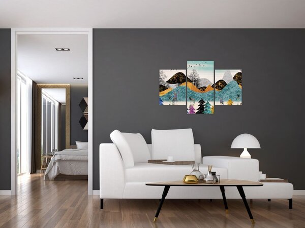 Grafička slika s jelenima (90x60 cm)