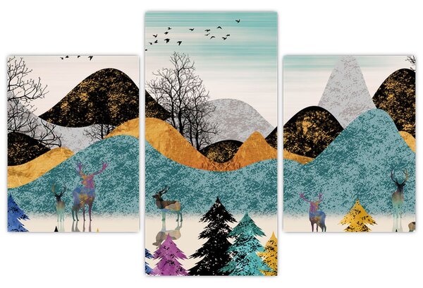 Grafička slika s jelenima (90x60 cm)