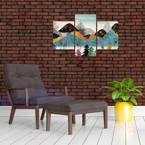 Grafička slika s jelenima (90x60 cm)