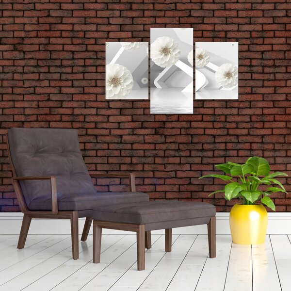 Apstraktna slika s bijelim cvjetovima (90x60 cm)