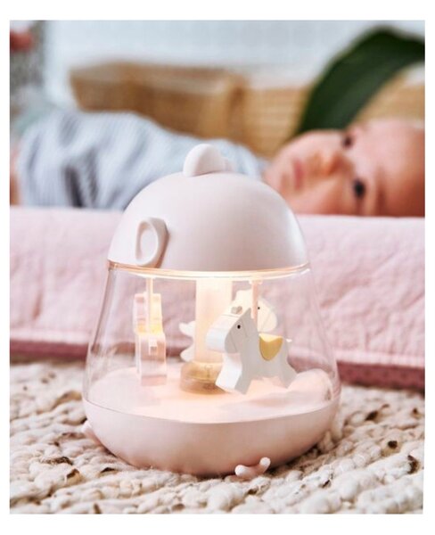 Rabbit&Friends noćna svjetiljka s glazbenom kutijom i vrtuljkom - Pastel Pink, USB punjenje