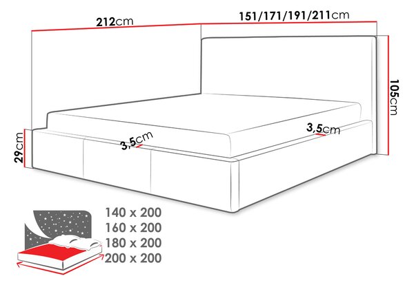 Zondo.hr Bračni krevet 200cm Kendall (tamnosiva). 1122624