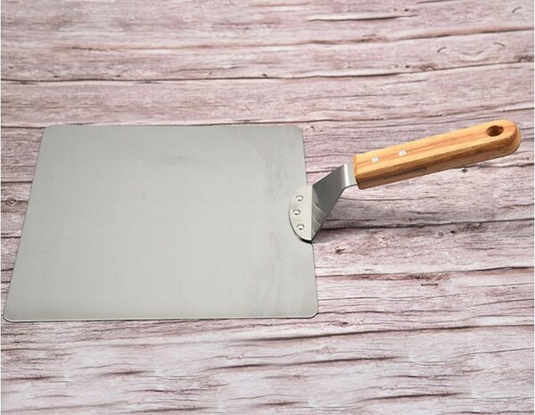 Snažni reket od nehrđajućeg čelika za pizzu 44 cm drveni držač