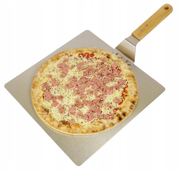 Snažni reket od nehrđajućeg čelika za pizzu 44 cm drveni držač