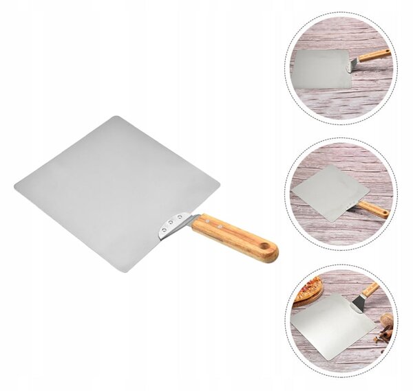 Snažni reket od nehrđajućeg čelika za pizzu 44 cm drveni držač