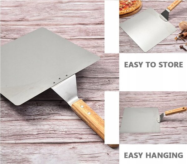 Snažni reket od nehrđajućeg čelika za pizzu 44 cm drveni držač