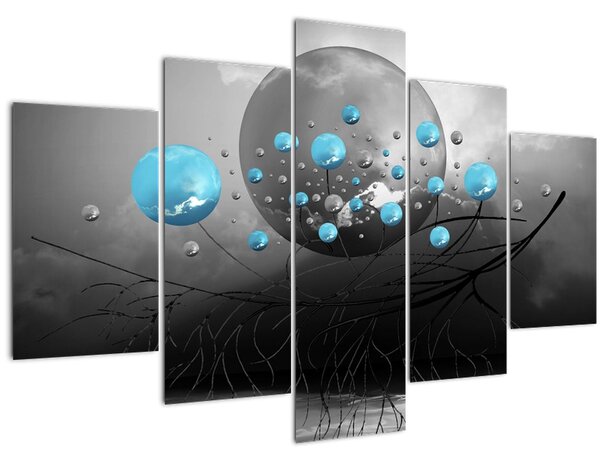 Slika - svijetlo plave apstraktne kugle (150x105 cm)