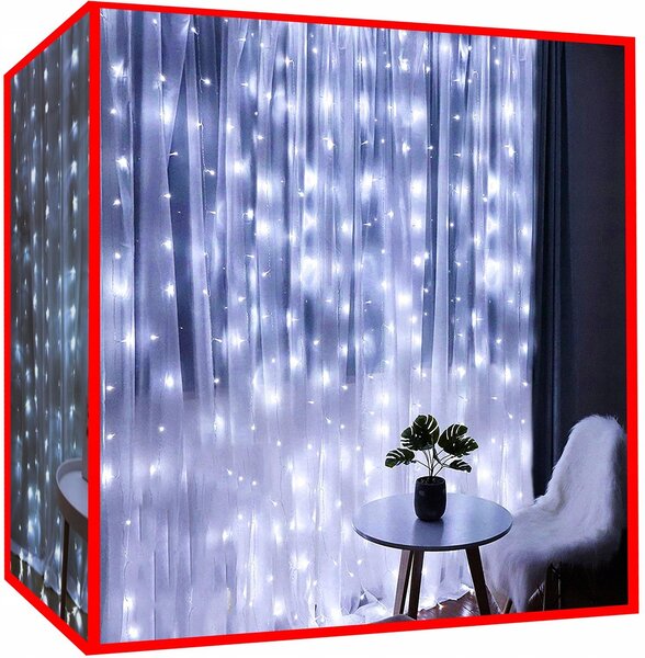 Novogodišnja svjetla svjetlosna zavjesa 300 LED hladno bijela 8 funkcija 290x290cm USB