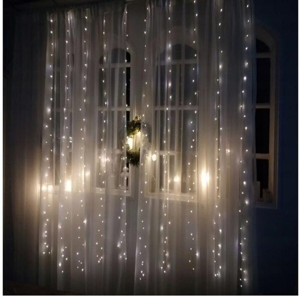 Novogodišnja svjetla svjetlosna zavjesa 300 LED hladno bijela 8 funkcija 290x290cm USB