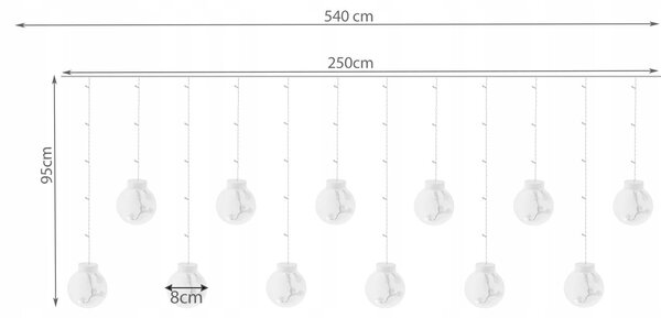 Novogodišnja svjetla lagana zavjesa 108 LED RGB 8 funkcija USB kuglice