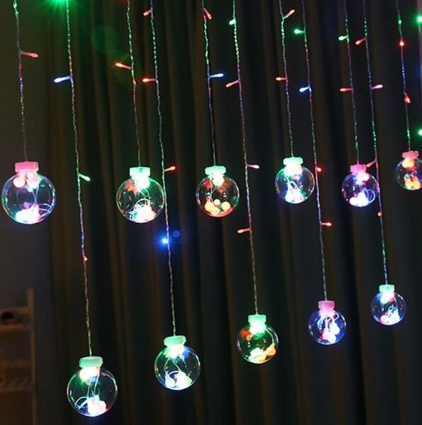 Novogodišnja svjetla lagana zavjesa 108 LED RGB 8 funkcija USB kuglice