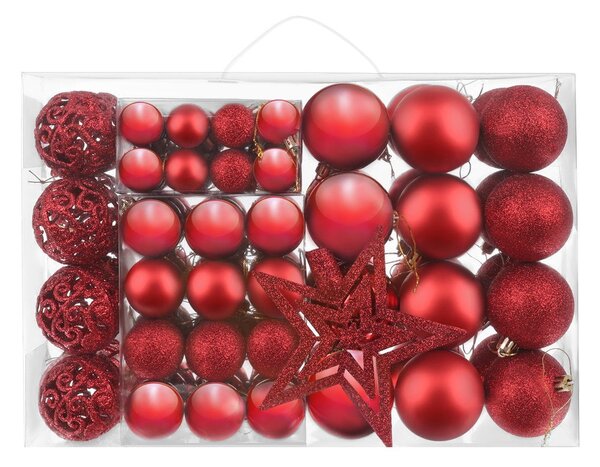 Set crvenih božićnih kuglica 100 komada + zvijezda