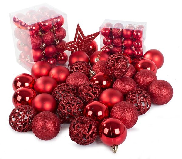 Set crvenih božićnih kuglica 100 komada + zvijezda