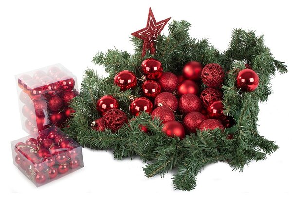Set crvenih božićnih kuglica 100 komada + zvijezda