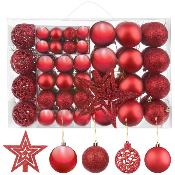 Set crvenih božićnih kuglica 100 komada + zvijezda