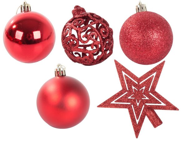 Set crvenih božićnih kuglica 100 komada + zvijezda