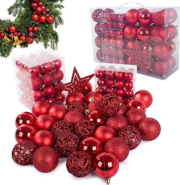 Set crvenih božićnih kuglica 100 komada + zvijezda