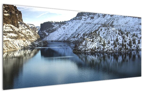 Slika - zimski krajolik s jezerom (120x50 cm)