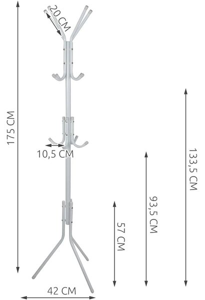 Metalna vješalica za kapute i šešire 170 cm bijela