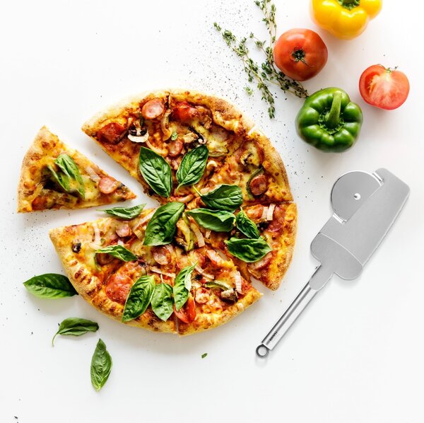 Nož od nehrđajućeg čelika 2v1 za pizzu 28 cm i lopaticu s stezaljkom