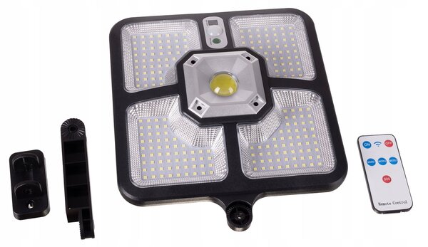 Solar Road 220 SMD + 15 COB LED svjetiljka s PIR sezonom Black + Remote