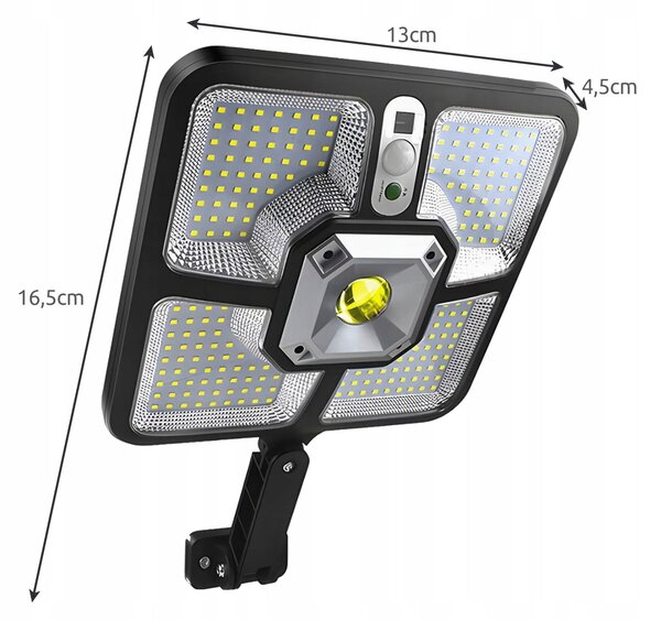 Solar Road 220 SMD + 15 COB LED svjetiljka s PIR sezonom Black + Remote