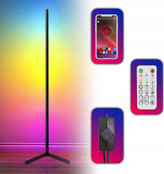Led rgb kutna podna lampa 132cm app + rainbow 3d daljinski upravljač