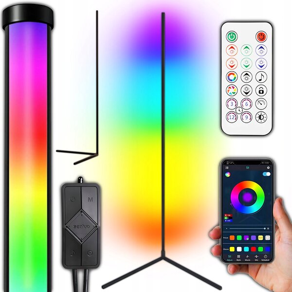 Led rgb kutna podna lampa 132cm app + rainbow 3d daljinski upravljač
