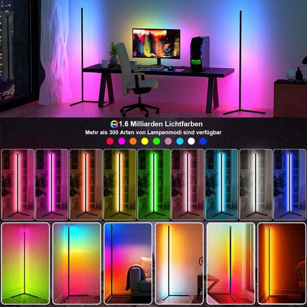 Led rgb kutna podna lampa 132cm app + rainbow 3d daljinski upravljač